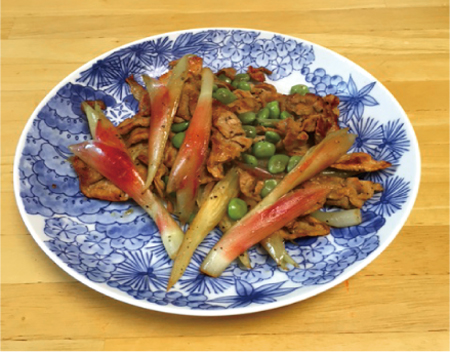 レシピ画像：豚肉とみょうがと枝豆の夏野菜炒め